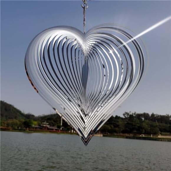 Wind Spinner Outdoor Metal Decorations,Silver Heart Wind Spinners - Picture 4 of 7